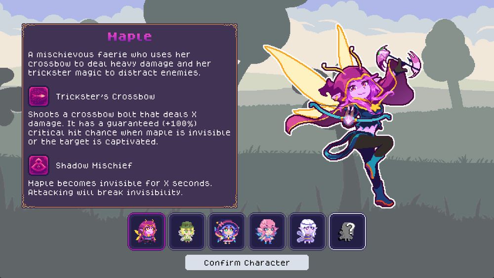 Fairy Select Screen of our Game Fairy Survivors.