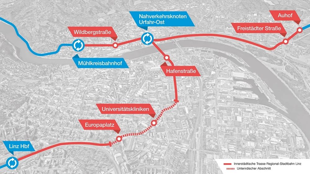 Plan der innerstädtischen trasse durch Linz