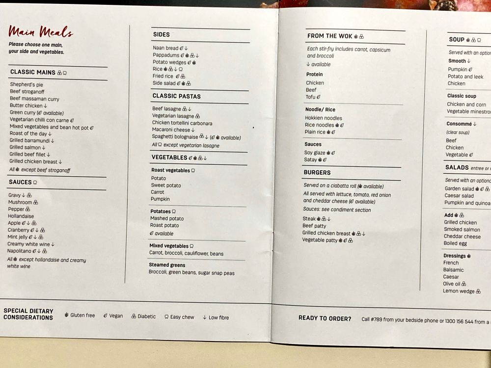 Great hospital menu