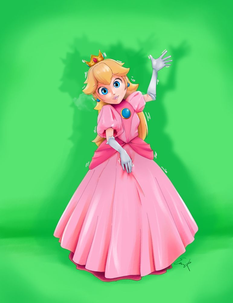 Artwork of a kigurumi mask cosplayer dressed up as Princess Peach