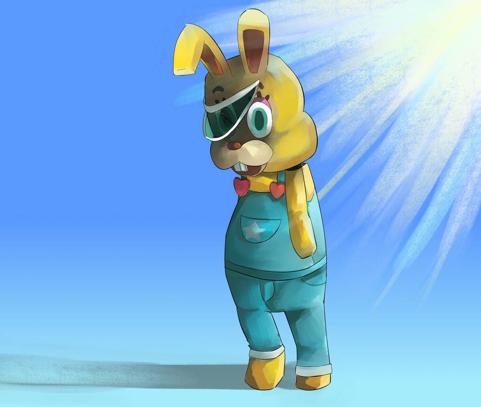 Artwork of a woman wearing a mascot costume suit of Zipper T. Bunny from the Animal Crossing series