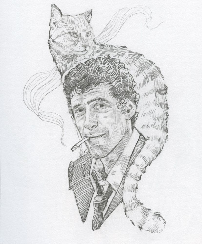 Elliott Gould smoking a cigarette with his cat on his shoulder in THE LONG GOODBYE