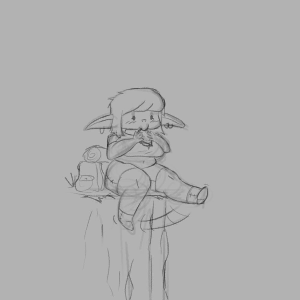 A goblin eating a sandwich on a cliff 