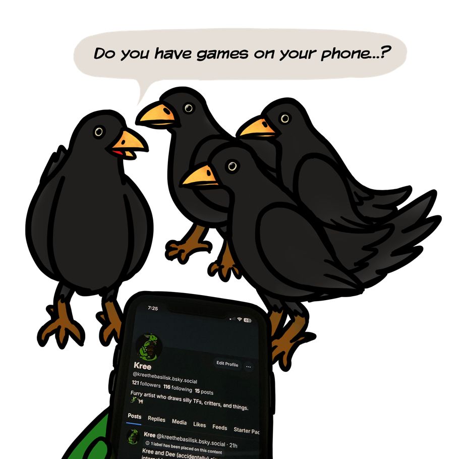 Four blackbirds (e.g. "colly birds") ask the viewer "Do you have games on your phone…?"
