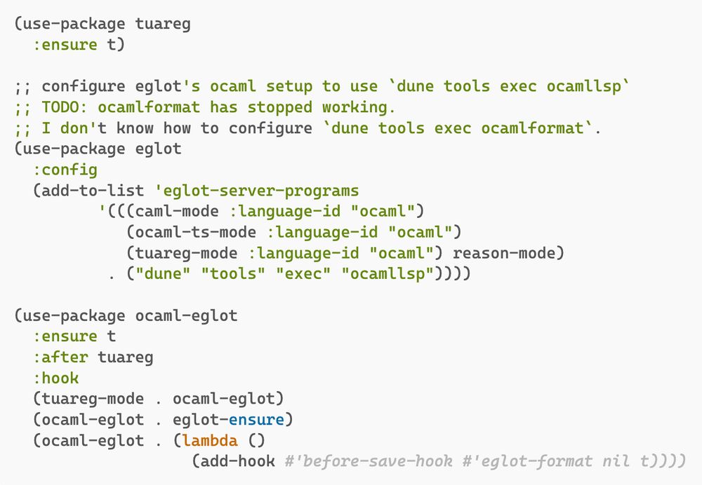 elisp snippet that configures ocaml environment for emacs