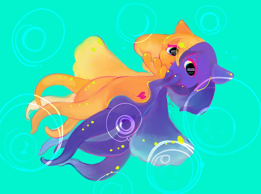 オレンジと紫のハーフサイダーのメンダコクリオネキメラちゃん