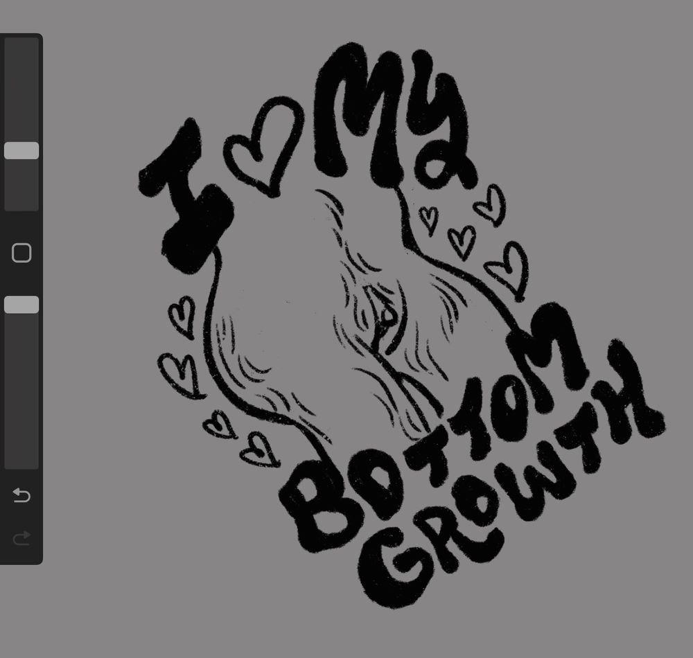 Sketch of nude transmasc bottom growth with the text “I heart my bottom growth”