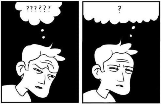 two panels from the comic Three Word Phrase where a man is confused and the speech bubbles have a bunch of question marks