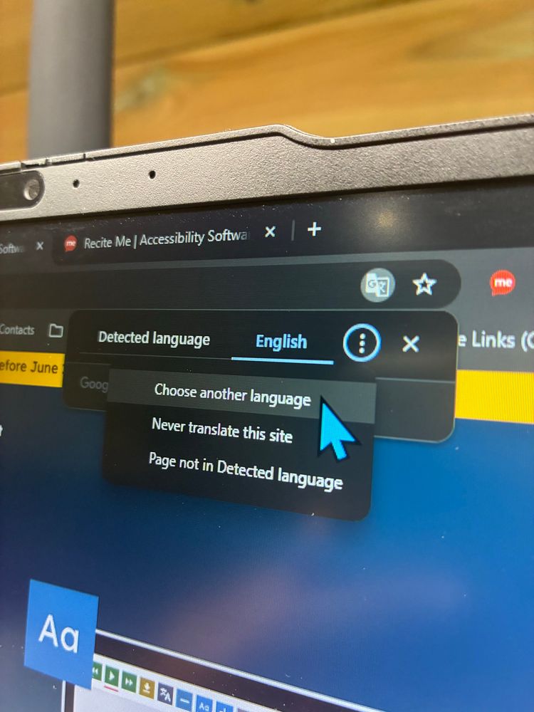 Drop down on screen showing different language selections. 