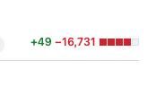 A screenshot from a Git web platform showing a set of changes with 49 new lines, and 16,731 removed lines.