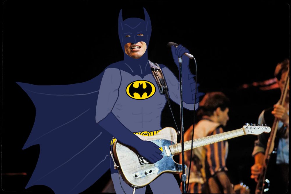 Bruce Springsteen wearing a poorly drawn Batman costume. 