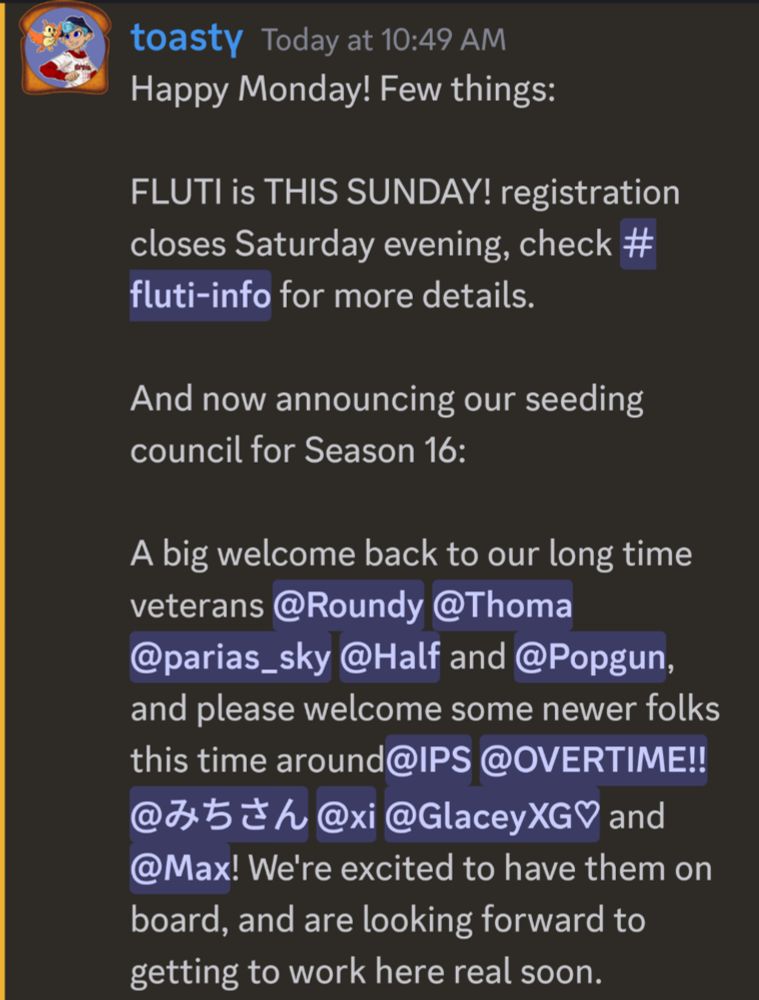 I was a member of the LUTI S16 Seeding Council!