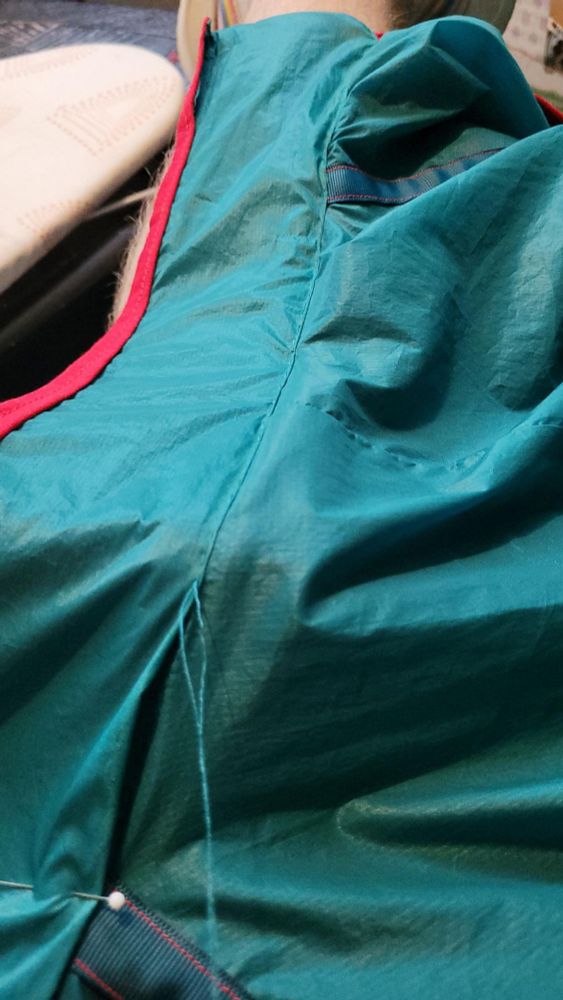 Collar partway stitched in place 