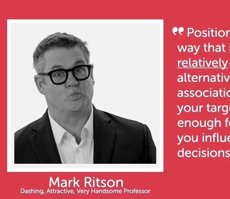 Screenshot of a lecture slide. The slide has a red background. On the left side there is a photograph of Mark Ritson, the lecturer. On the right is white text. In the photograph, Mark is pulling a very funny face. He looks like a puffer fish.