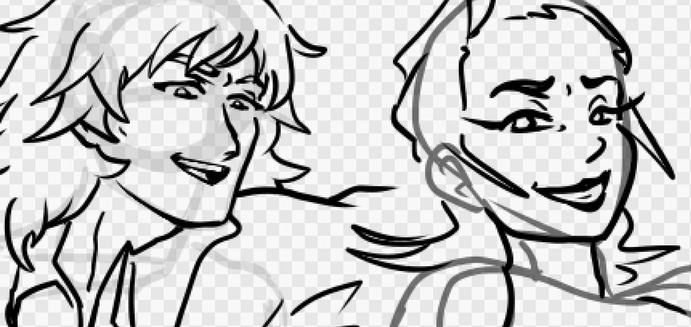 a headshot sketch of Marluxia (left) and Larxene (right) siting next to each other. Gossiping to each other. 