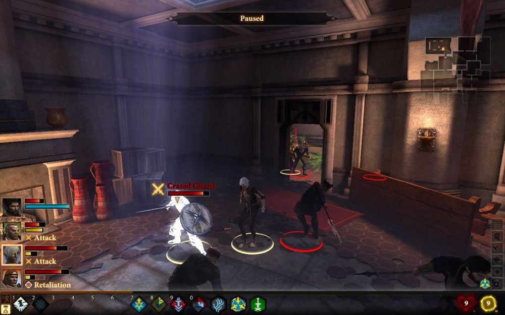 The part in combat in the adjacent room, lit by a fireplace. Fenris looks like he's about to jump. His hands are still empty.