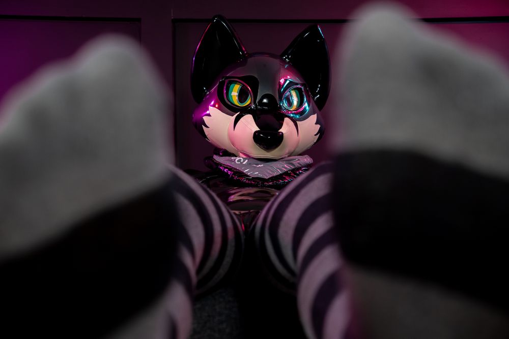 me in rubber shoving striped stockings in your face