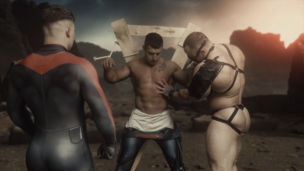 Screenshot from Fallen Heroes—Superman is defeated by a stronger villain and a brainwashed Nightwing