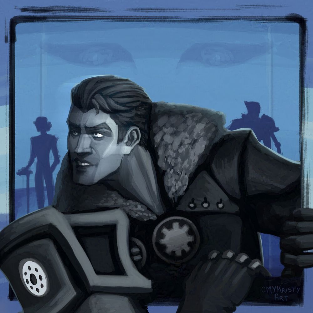 Fanart of Jayce the Defender of Tomorrow from League of Legends drawn within the album cover of Paradise Lost's Host (1999). Viktor's academy appearance and the Machine Herald are silhouettes in the background representing the band members and the Herald's eyes are faint in the background's wall. Jayce is climbing out of the frame, his face slightly blurred like the album cover.
