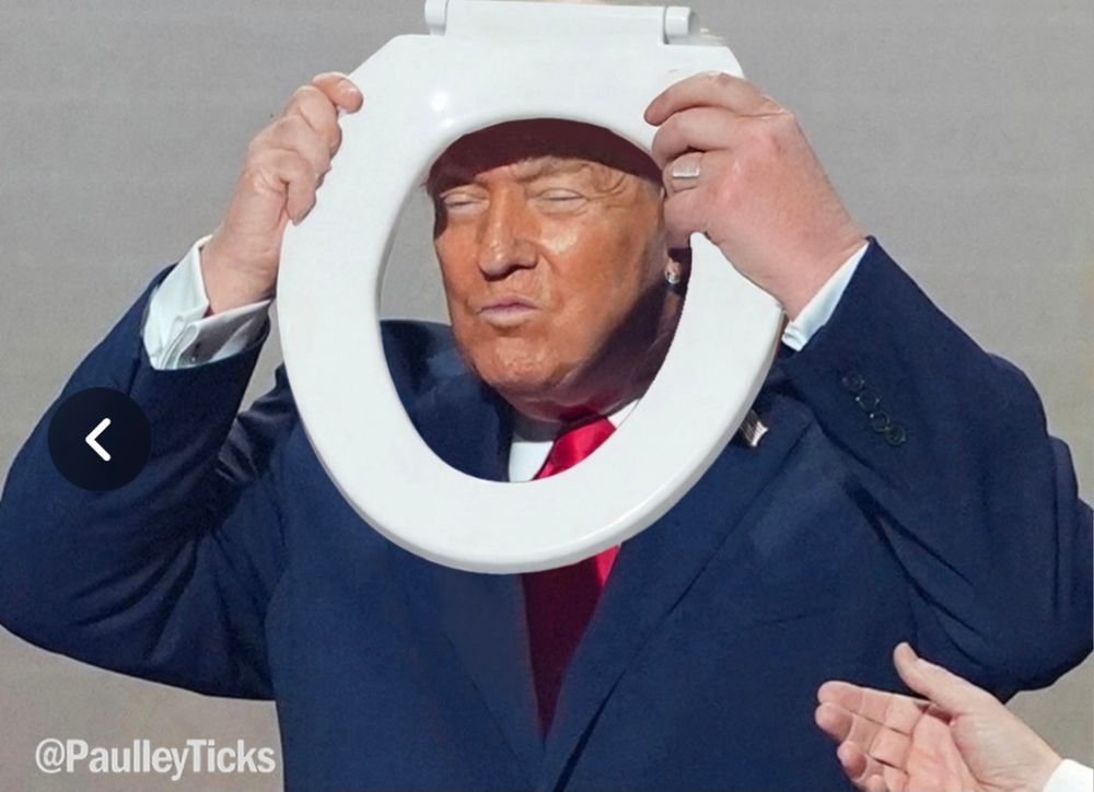Trump holding a toilet seat up to his face in lieu of a medal. 