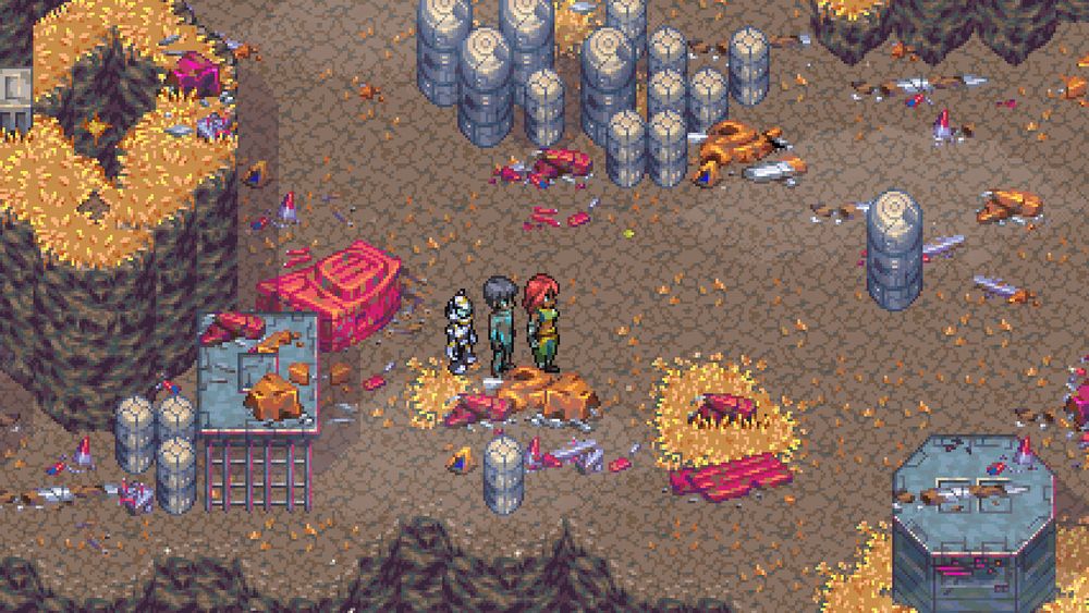 Screenshot from Robot Rhapsody, where I did all the characters and tilesets for. Visit @rapturousgames.bsky.social‬ for more.