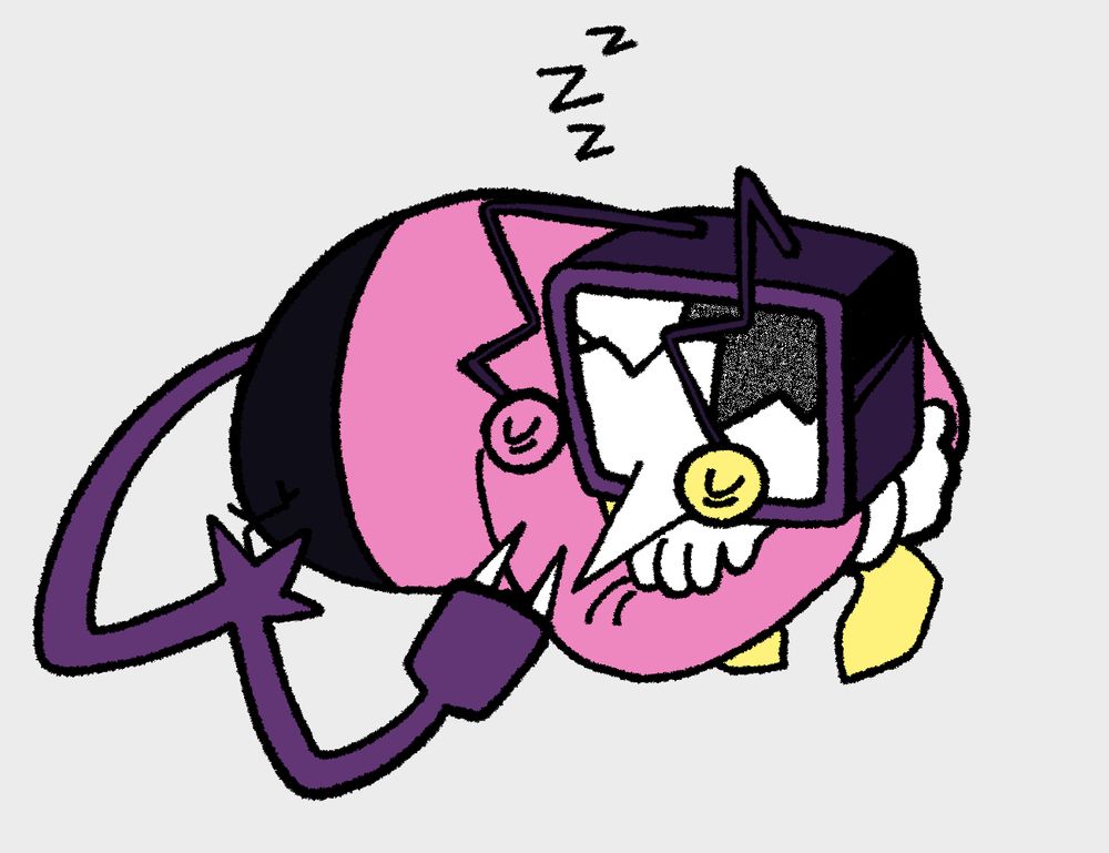 SwapTenna, curled up, sleeping on the ground.