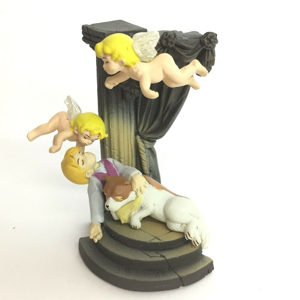 Statue/figurine from the 80s anime tv version of Dog of Flanders, depicting cherub angels and the bodies of the boy and dog