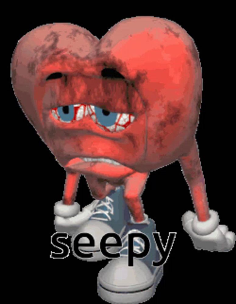 a cartoon heart with arms and legs has the word seepy written below it