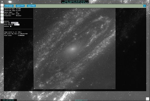 Interactive DataExplorer panel view on GALEX NUV HiPS targeting M31.