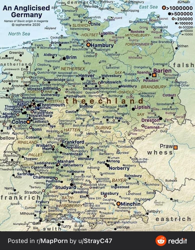 A map of The Richland and bordering countries  with Aulde English City Names.