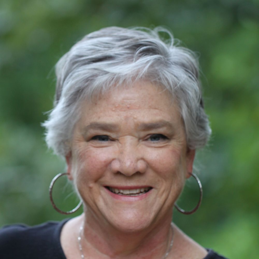 Author promo headshot photo of Darcy Pattison, smiling against a blurred green background.