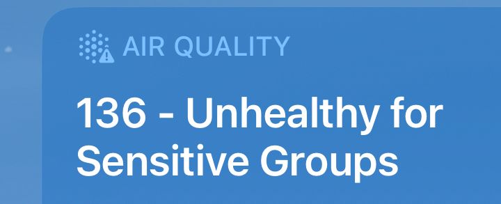 screenshot of the Weather app showing air quality of 136 (bad)