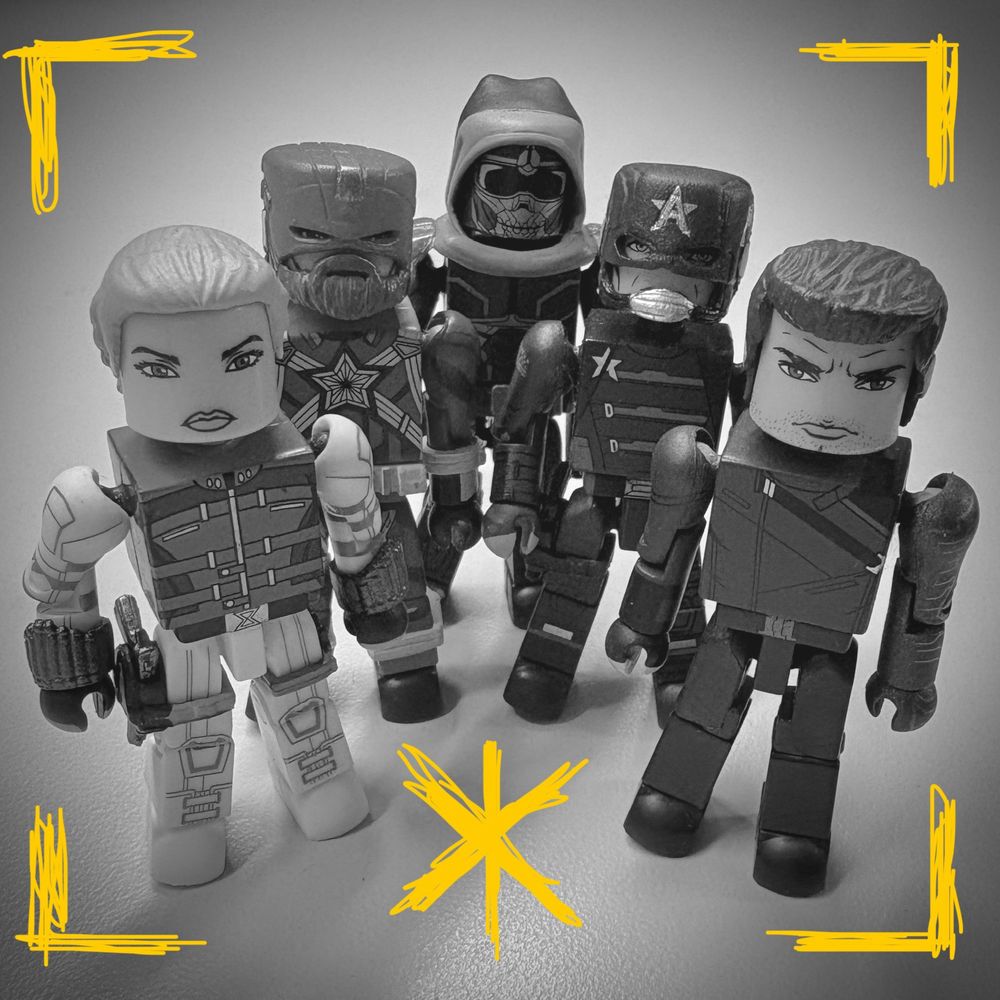Marvel Minimates photograph of MCU Thunderbolts* members Yelena, Red Guardian, Bucky, Taskmaster and US Agent.