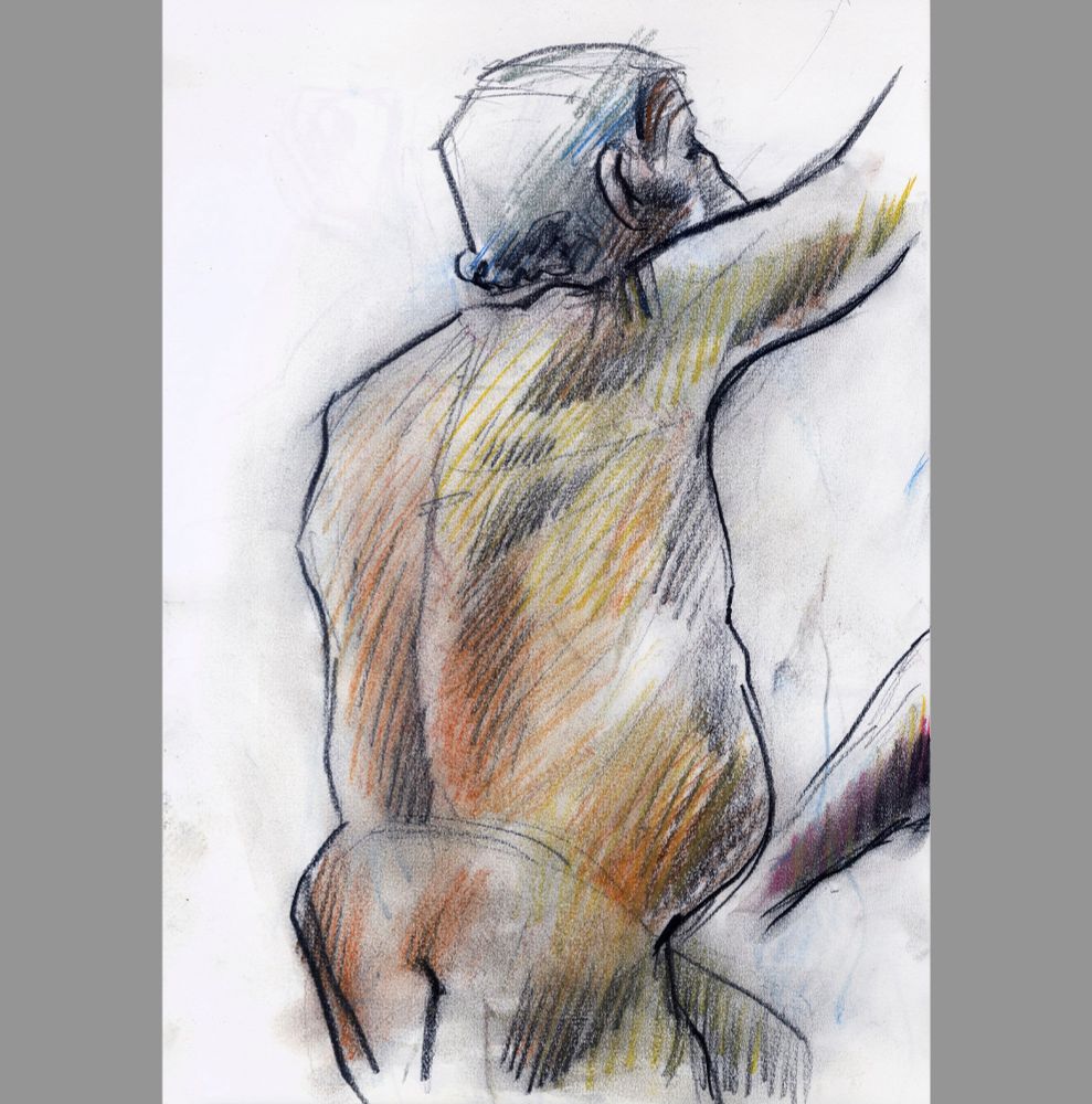 Pastel life drawing of an old man