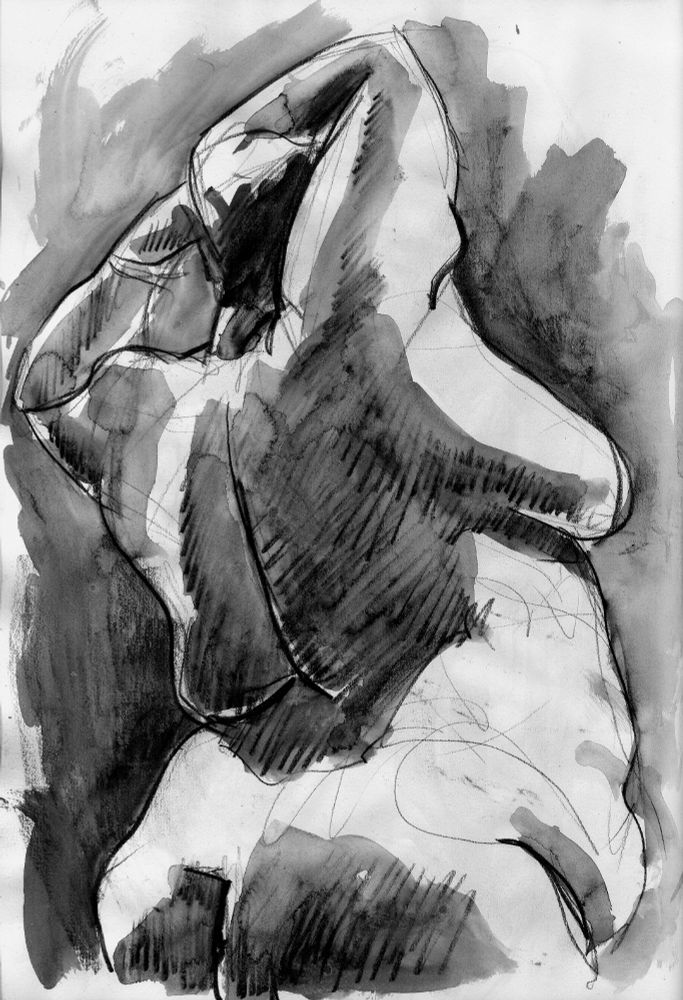 nude female in monotone drawing