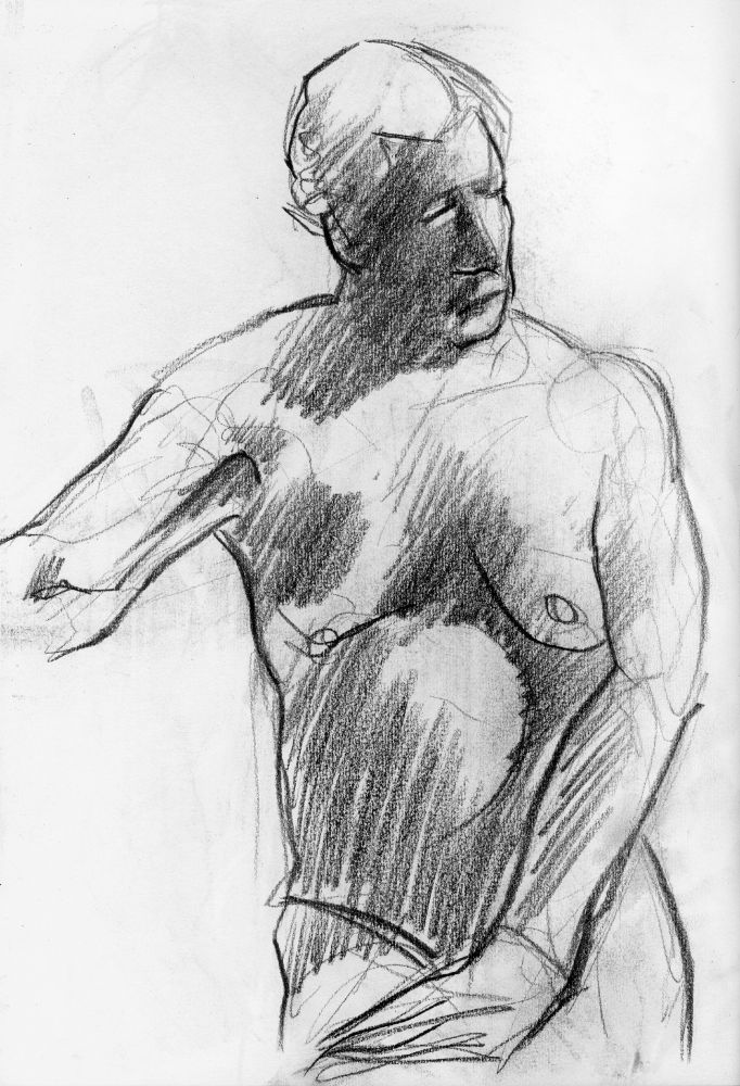A nude old man in Conté Crayon