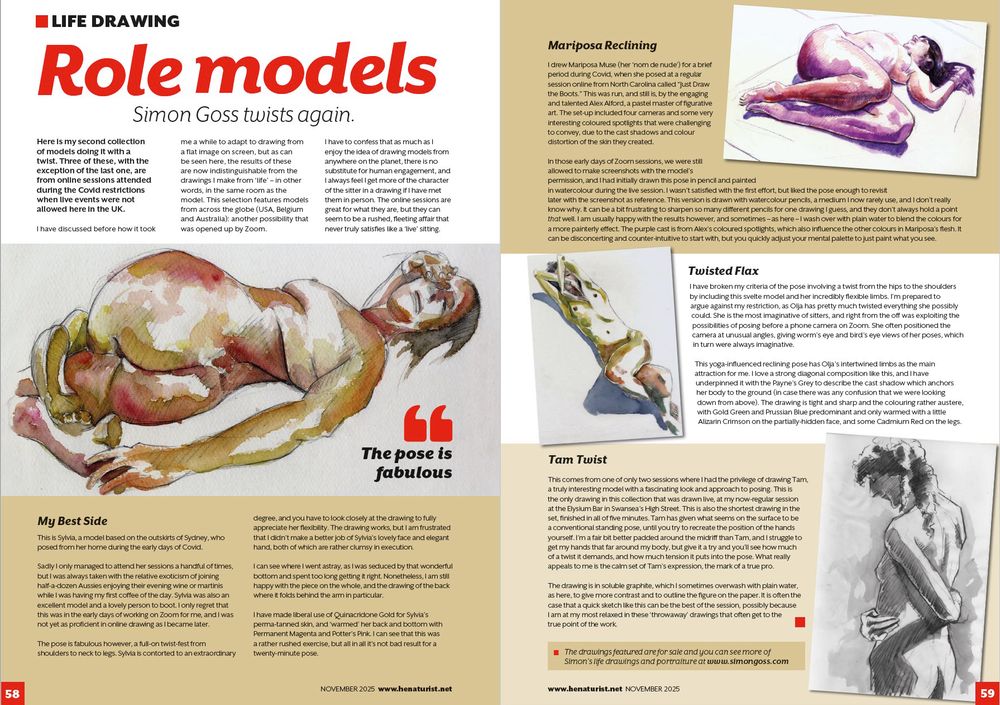 Magazine spread of an article on life drawing.