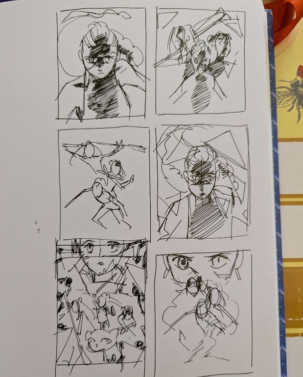 a bunch of composition sketches of K-pop Demon hunters