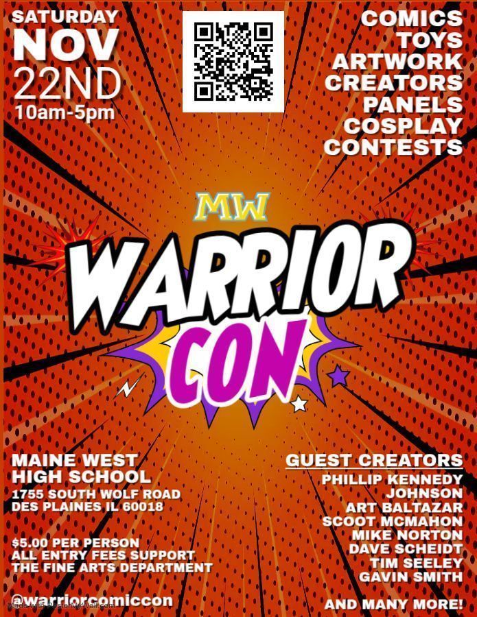 A flyer for Warrior Con, set for November 22 at Maine West Highschool