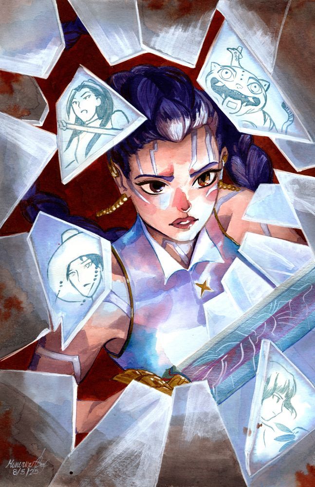 Rumi from KPop Demon Hunters bursts through broken glass.