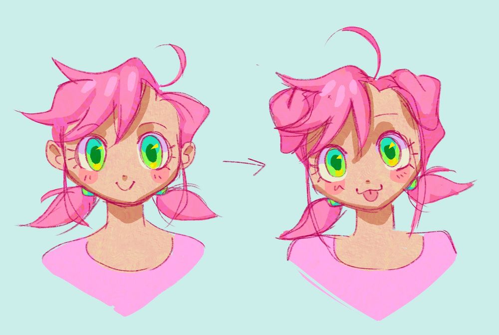 Two drawings showing my persona Kip looking normal and then in doggy mode :3 