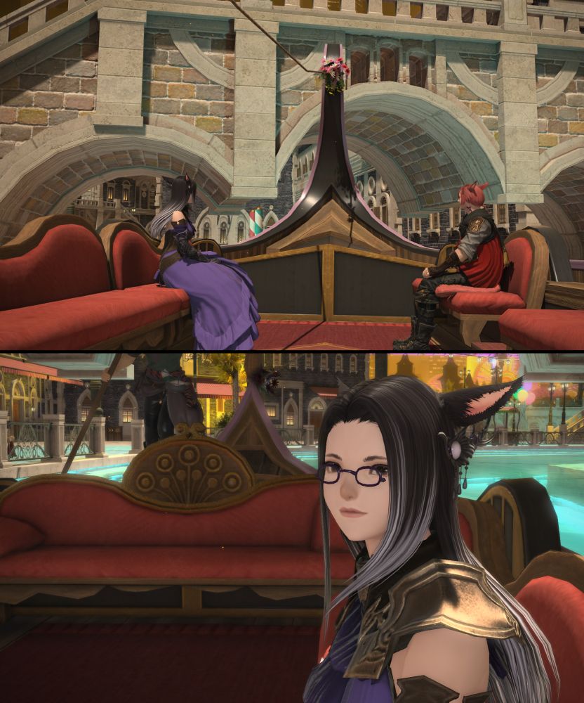 WoL Vani & G'raha riding in the boat in Living Memory