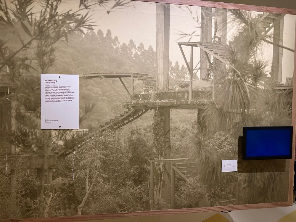 Age of Empires being shown in the V&A Future Gardens exhibition Dundee - 

World Building
Zheng Guogu
In 2005, artist Zheng Guogu (born 1970) began constructing Liao Garden, a 20,000 square metre garden studio in Yangjiang, China. He was inspired by the videogame Age of Empires, in which players build entire worlds. The garden features canals, mountains, trees and houses, some of which are real-world replicas of structures found in the game. Liao Garden is an artwork in itself which is constantly changing and may never be completed.
heng Quog
The Museum of the Wind, Lies Garder