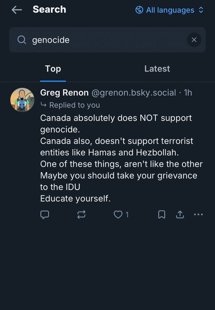 Grenon has only ever said genocide once despite the world watching one live streamed for two years.