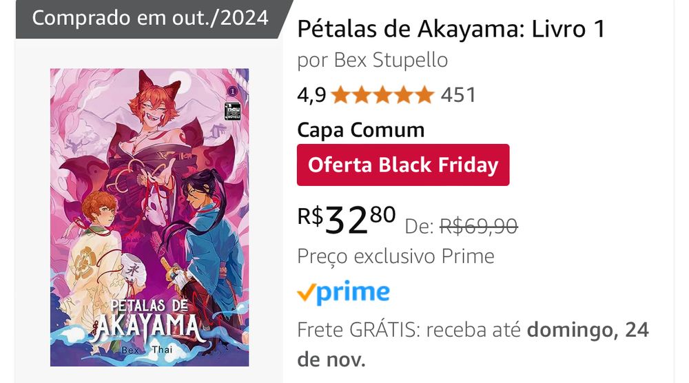 Print da Amazon com Pétalas de Akayama em promoção de black friday por R$32,80
