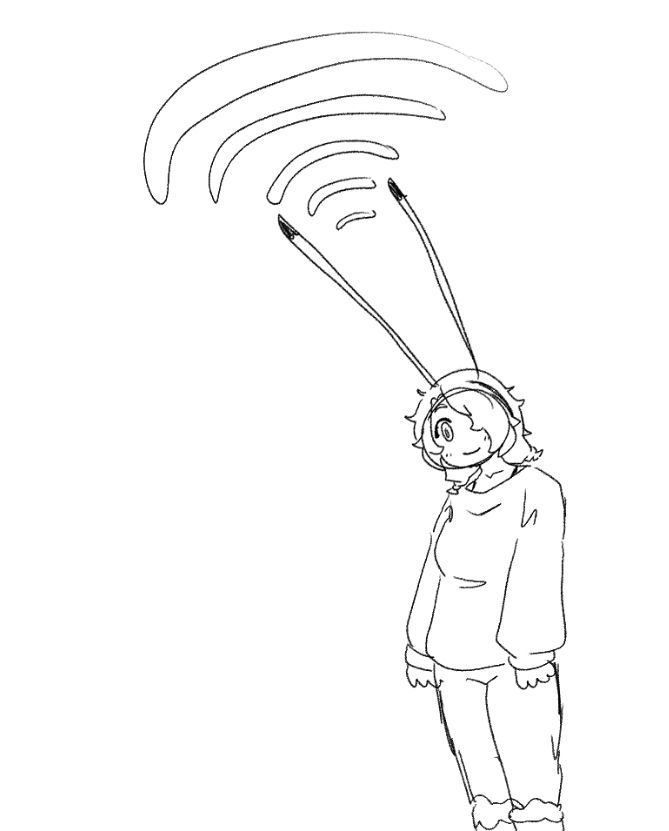 mochi sending a signal via her elongated ear antennae 