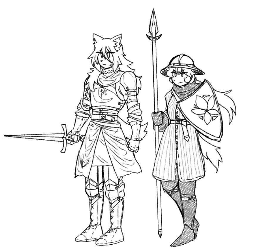 edelweiss / fantasy au treat and fennel in armor; a year or two before the main story begins :3