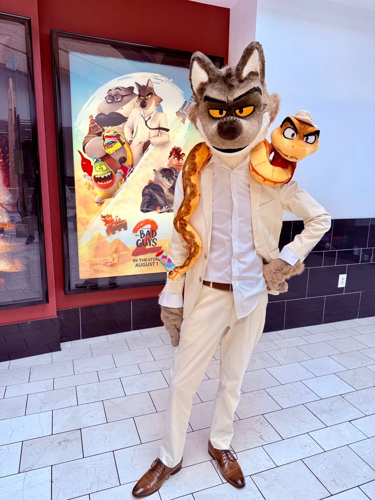 Mr Wolf with Mr Snake on his shoulders