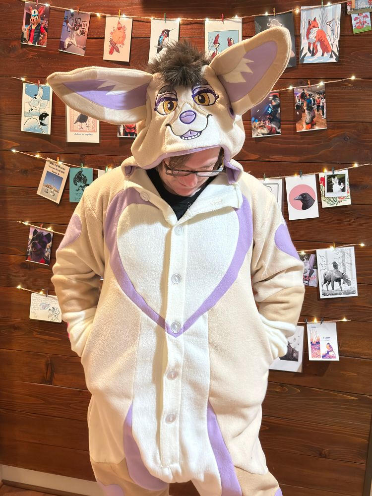 Me in a sass kigu, front on, hood up 