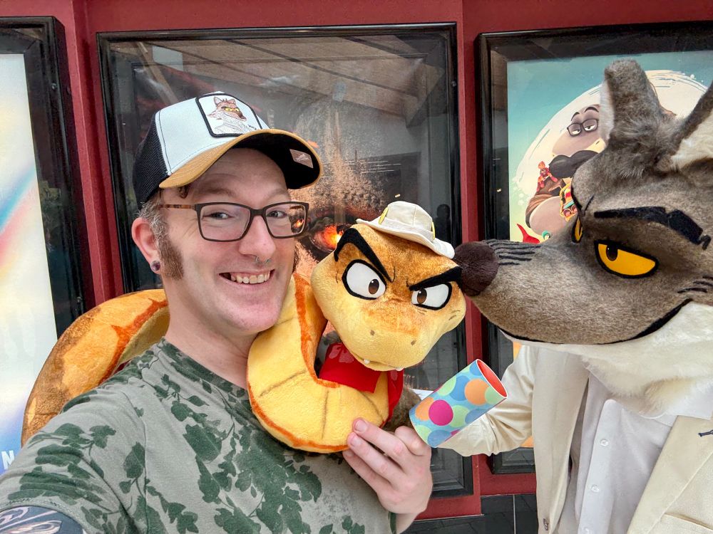 Me with Mr snake on my shoulders and Mr Wolf hanging out